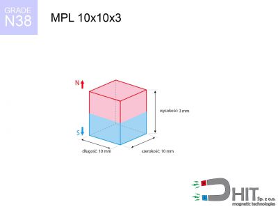 magnes neodymowy płytkowy MPL 10x10x3 N38  MPL 10x10x3 N38 magnes neodymowy płytkowy