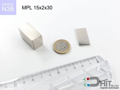 MPL 15x2x30 N38 - neodymowe magnesy płytkowe
