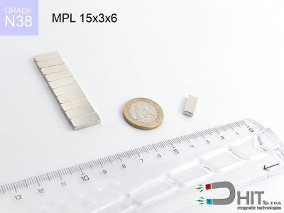 MPL 15x3x6 N38 - magnesy neodymowe płytkowe