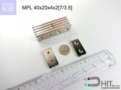 MPL 40x20x4x2[7/3.5] N38 - magnesy neodymowe płytkowe