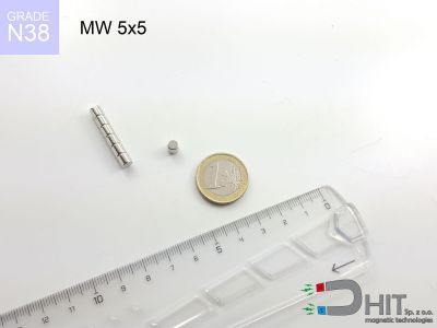 MW 5x5 N38 magnes neodymowy walcowy