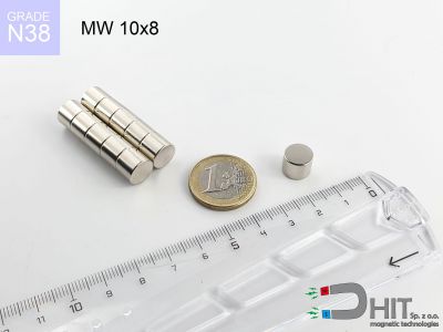 MW 10x8 N38 - magnesy neodymowe walcowe