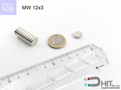 MW 12x3 N38 - magnesy w kształcie walca