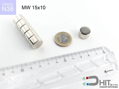 MW 15x10 N38 - magnesy w kształcie walca