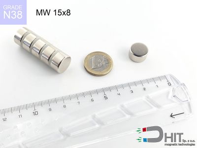 MW 15x8 N38 - neodymowe magnesy walcowe