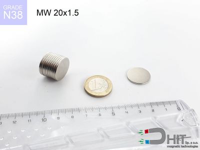 MW 20x1.5 N38 - magnesy w kształcie walca