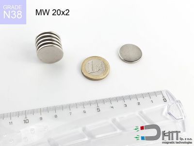 MW 20x2 N38 - magnesy neodymowe walcowe