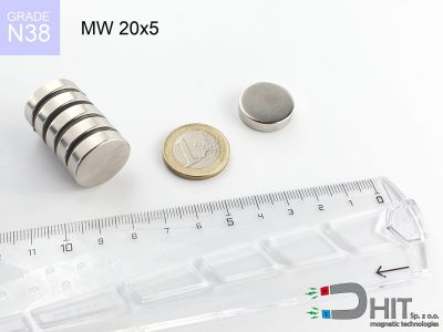 MW 20x5 N38 - magnesy neodymowe walcowe