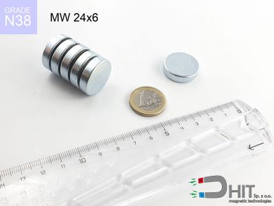 MW 24x6 N38 - magnesy w kształcie walca