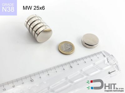 MW 25x6 N38 - magnesy w kształcie krążka