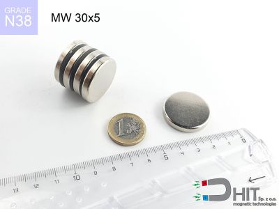MW 30x5 N38 - magnesy w kształcie krążka