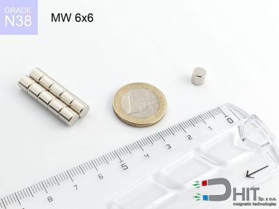 MW 6x6 N38 - neodymowe magnesy walcowe