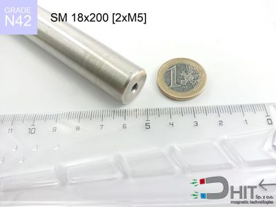 SM 18x200 [2xM5] N42 - wałki magnetyczne z neodymowymi magnesami