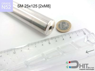 SM 25x125 [2xM8] N52 - separatory wałki magnetyczne z magnesami neodymowymi
