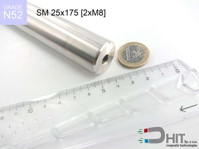 SM 25x175 [2xM8] N52 - separatory wałki magnetyczne z magnesami ndfeb