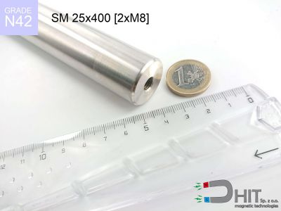 SM 25x400 [2xM8] N42 - separatory wałki magnetyczne z neodymowymi magnesami