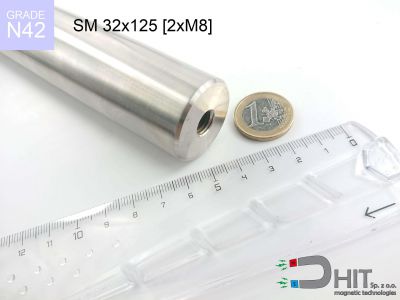 SM 32x125 [2xM8] N42 - wałki magnetyczne z magnesami neodymowymi