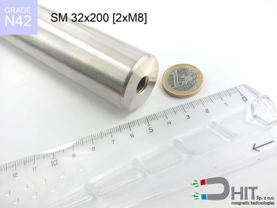 SM 32x200 [2xM8] N42 - separatory wałki magnetyczne z magnesami