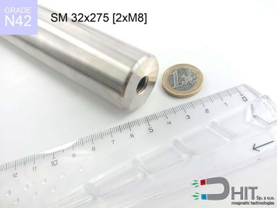 SM 32x275 [2xM8] N42 - wałki magnetyczne z magnesami