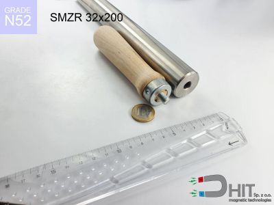 SMZR 32x200 N52 - separatory wałki z neodymowymi magnesami z drewnianą rękojeścią