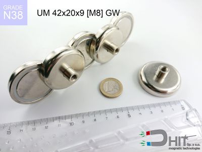 UMGW 42x20x9 [M8] GW  N38 - uchwyty magnetyczne z gwintem wewnętrznym