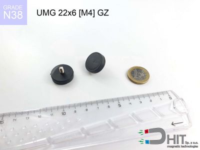 UMGGW 22x6 [M4] GZ N38 - gwintowane neodymowe magnesy w gumie