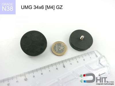 UMGGW 34x6 [M4] GZ N38 - gwintowane neodymowe magnesy w gumie