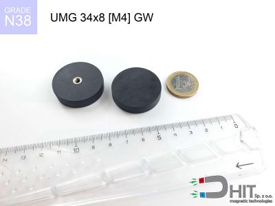 UMGGW 34x8 [M4] GW N38 - gwintowane magnesy neodymowe w gumie