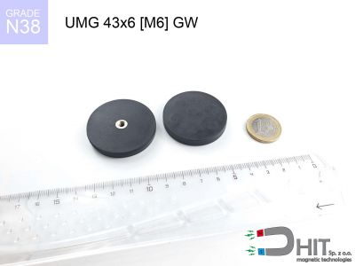 UMGGW 43x6 [M4] GW N38 - gwintowane neodymowe magnesy w gumie