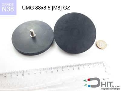 UMGGW 88x8.5 [M8] GZ N38 - magnesy z gwintem w gumie