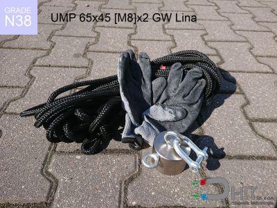 UMP 65x45 [M8]x2 GW F230+ Lina  - magnesy neodymowe do szukania w wodzie