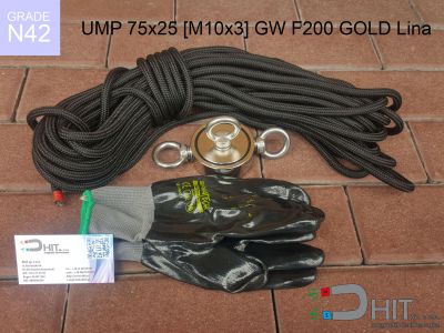 UMP 75x25 [M10x3] GW F200 GOLD Lina N42 - neodymowe magnesy do szukania w wodzie