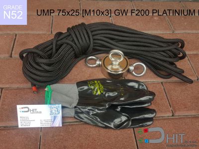 UMP 75x25 [M10x3] GW F200 PLATINIUM Lina N52 - magnesy neodymowe do łowienia w wodzie