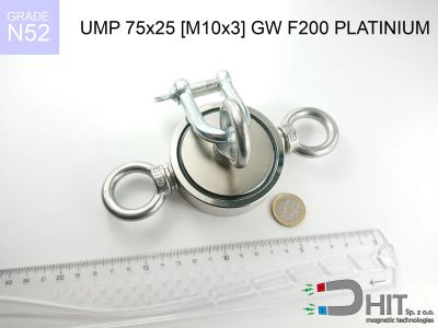 UMP 75x25 [M10x3] GW F200 PLATINIUM N52 - magnetyczne uchwyty do łowienia w wodzie