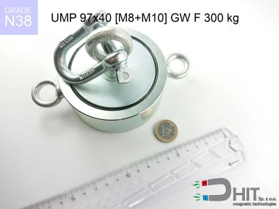 UMP 97x40 [M8+M10] GW F 300 kg N38 - neodymowe magnesy do szukania w wodzie