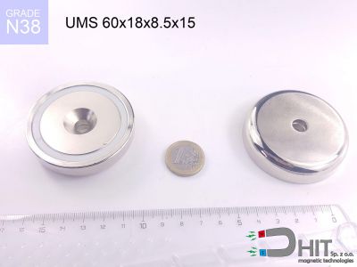 UMS 60x18x8.5x15 [N38] - uchwyt magnetyczny stożkowy