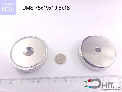 UMS 75x19x10.5x18 N38 - magnesy z otworem stożkowym